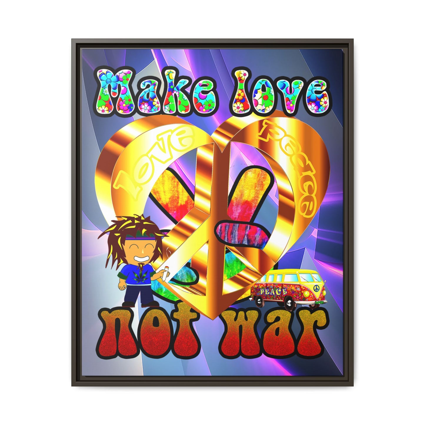 love peace - framed canvas art (grey-pink wave)