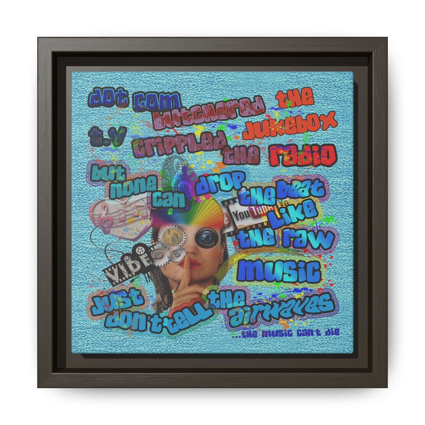 drop the beat - framed canvas art (faded blue)