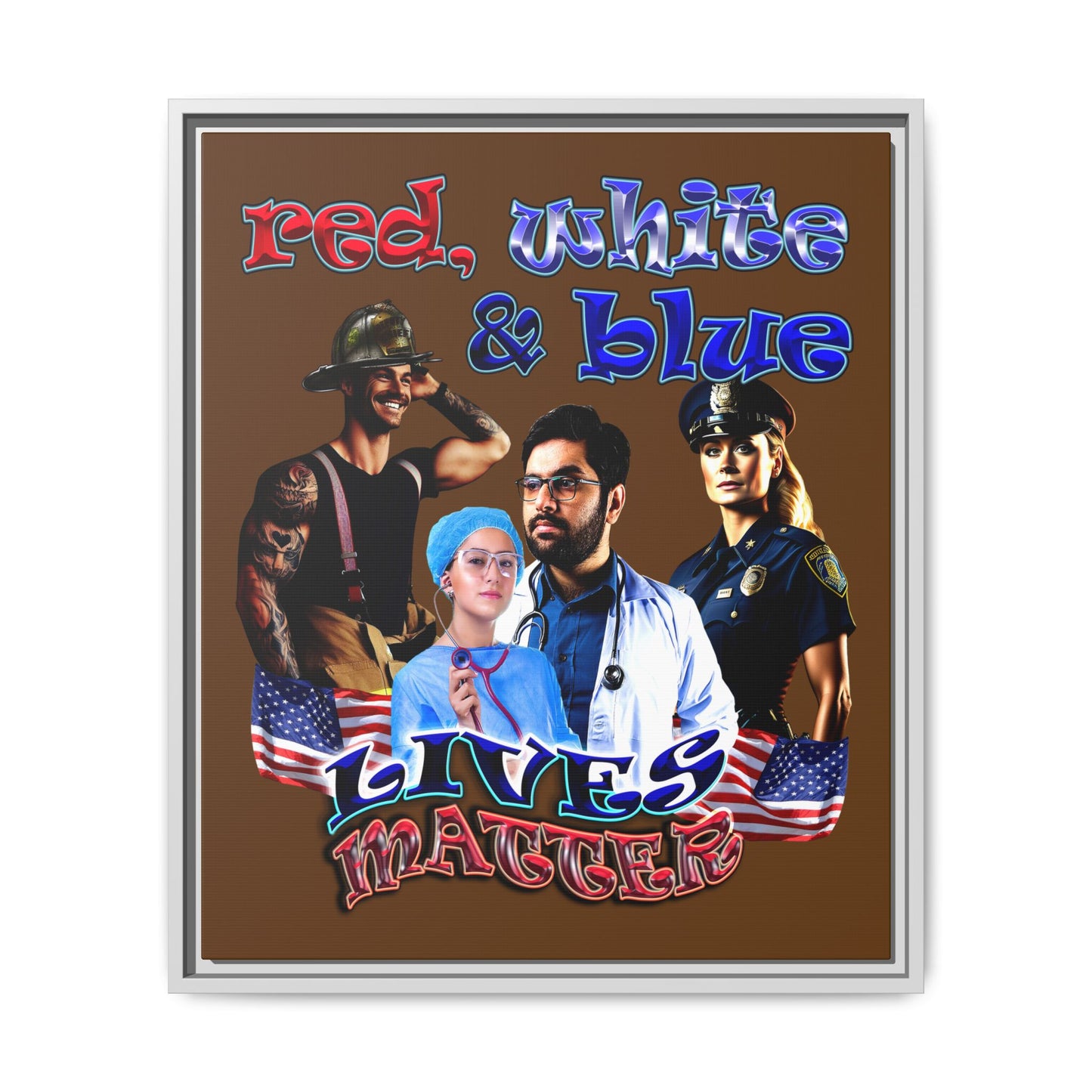 rw&b lives matter - framed canvas art (brown)