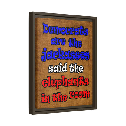 donkeys and elephants - framed canvas art (brown papyrus)