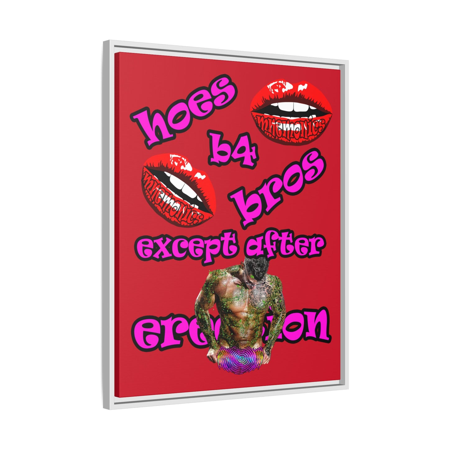 hoes b4 bros - framed canvas art (dark red)