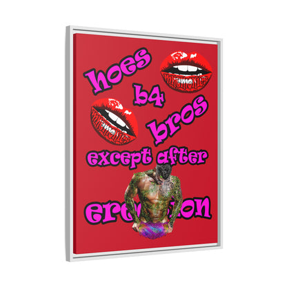 hoes b4 bros - framed canvas art (dark red)