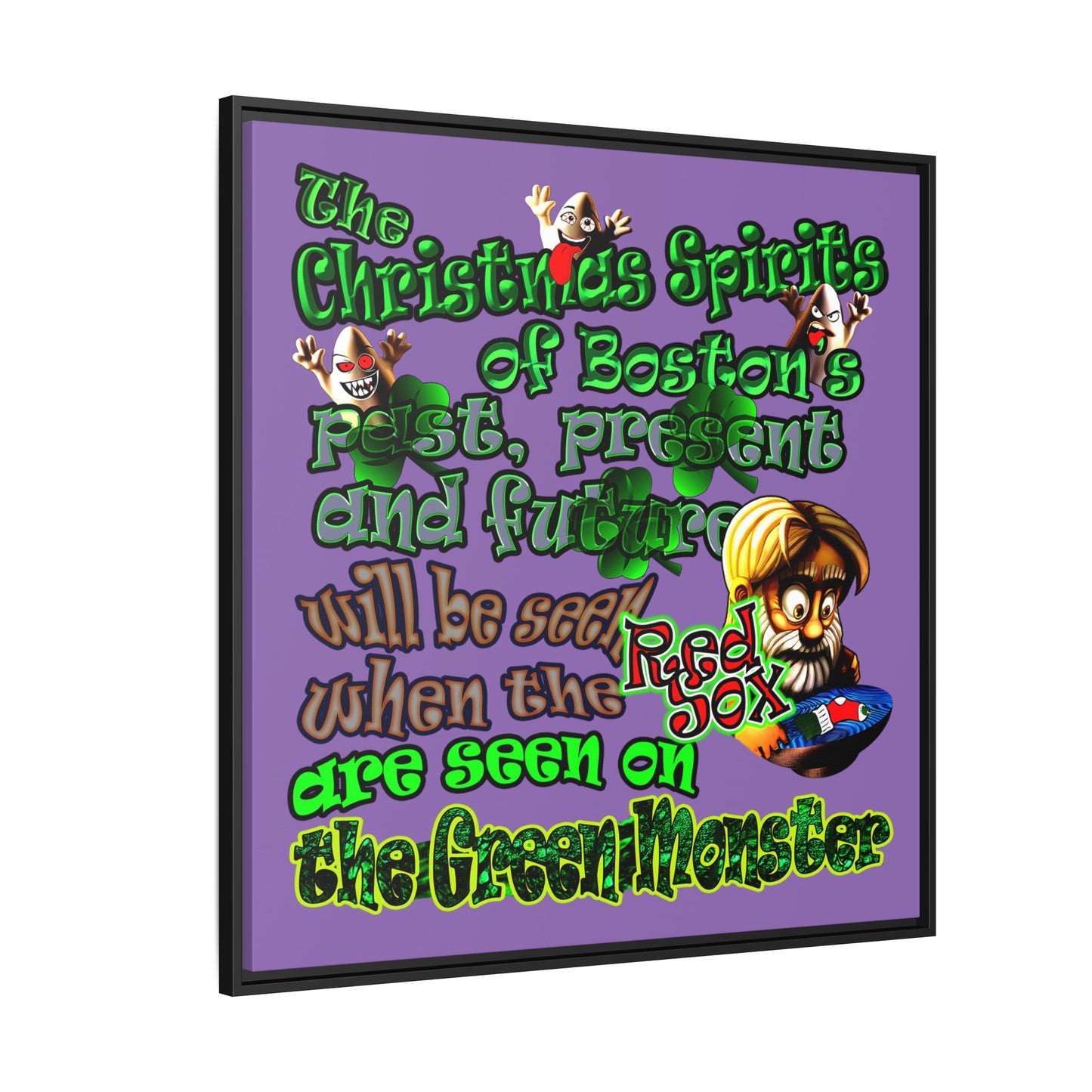 christmas spirits of boston - framed canvas art (light purple)