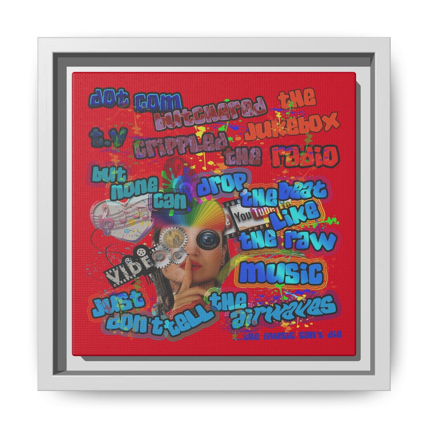 drop the beat - framed canvas art (dark red)