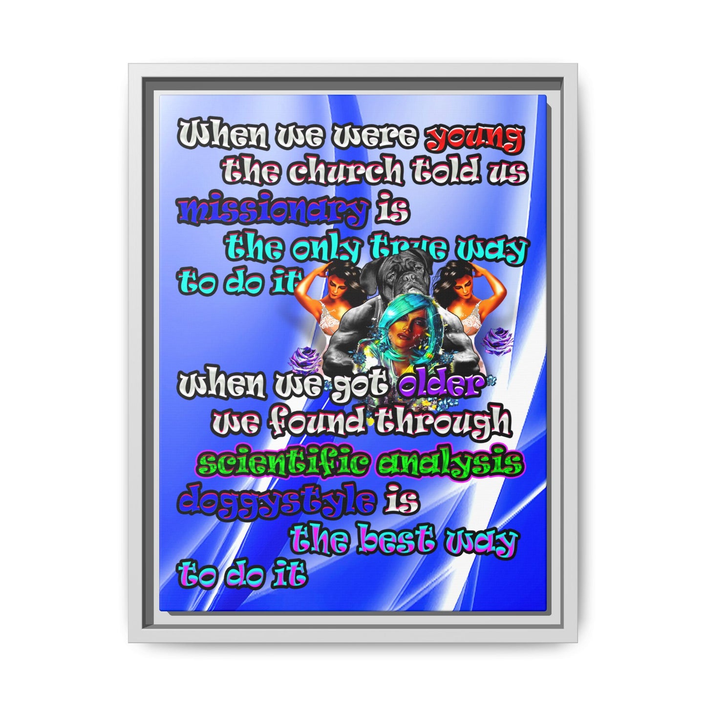 doggystyle - framed canvas art (blue-white wave)