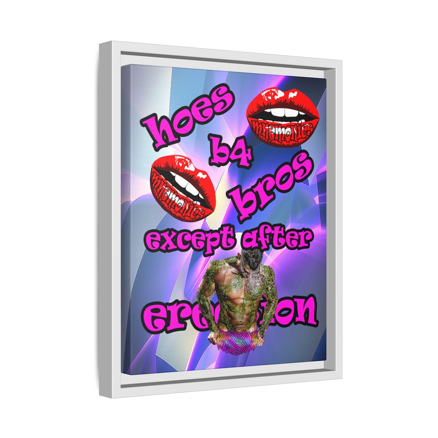 hoes b4 bros - framed canvas art (grey-pink wave)