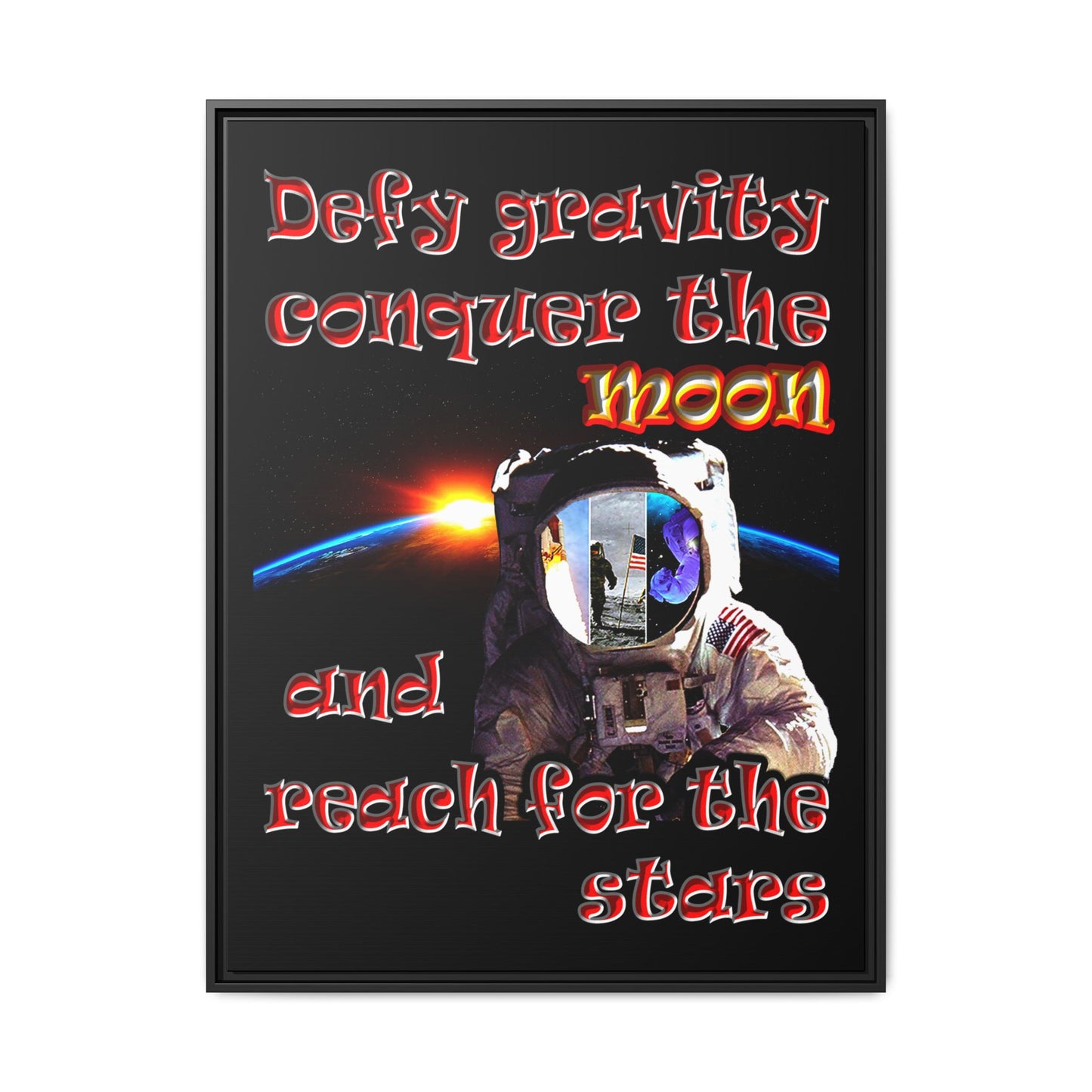 defy conquer reach - framed canvas art (black)