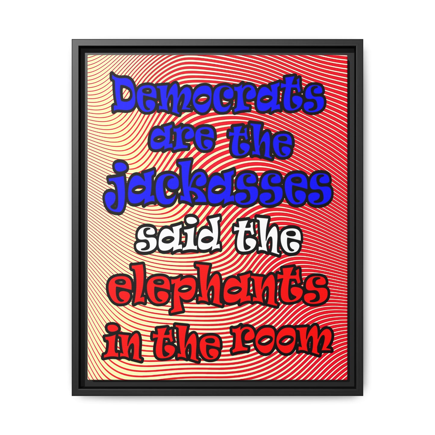 donkeys and elephants - framed canvas art (yellow-orange wave)