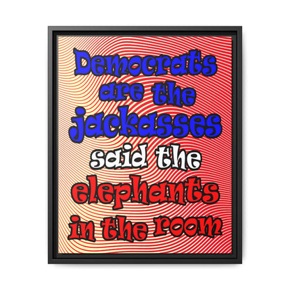 donkeys and elephants - framed canvas art (yellow-orange wave)