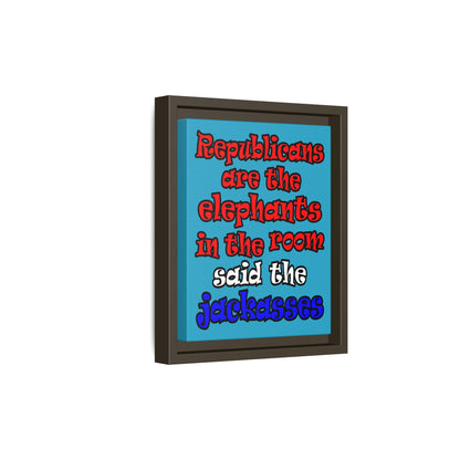 donkeys and elephants - framed canvas art (turquoise)