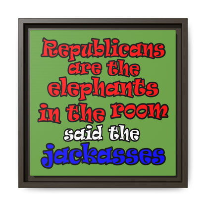donkeys and elephants - framed canvas art (green)