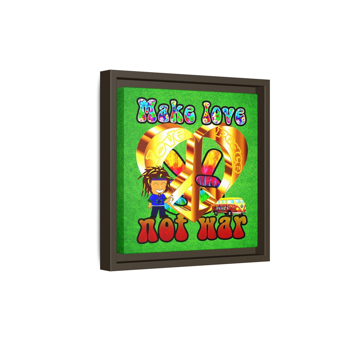 love peace - framed canvas art (green turf)