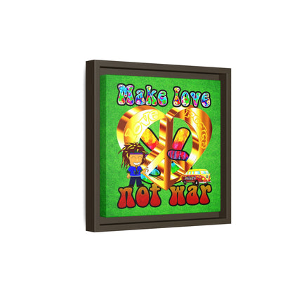 love peace - framed canvas art (green turf)