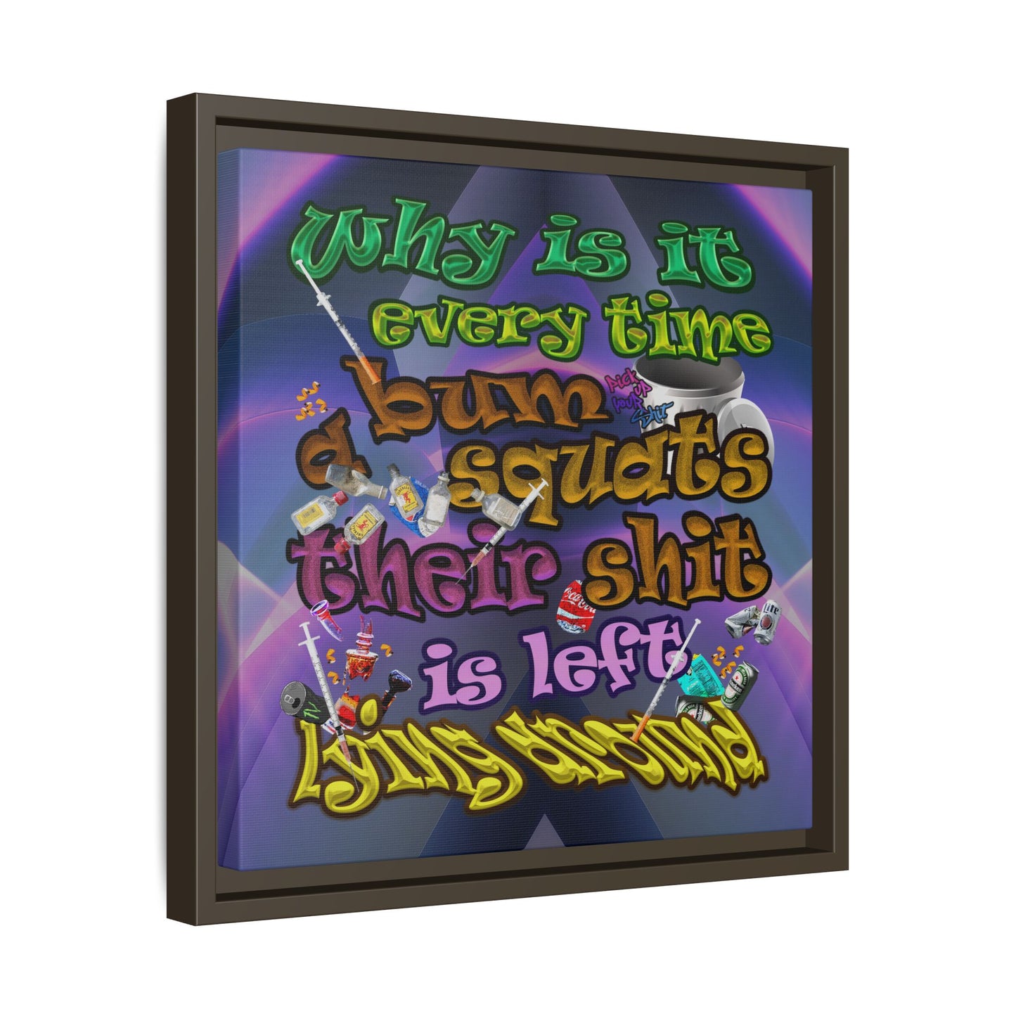 the bum's shit - framed canvas art (grey-pink wave)