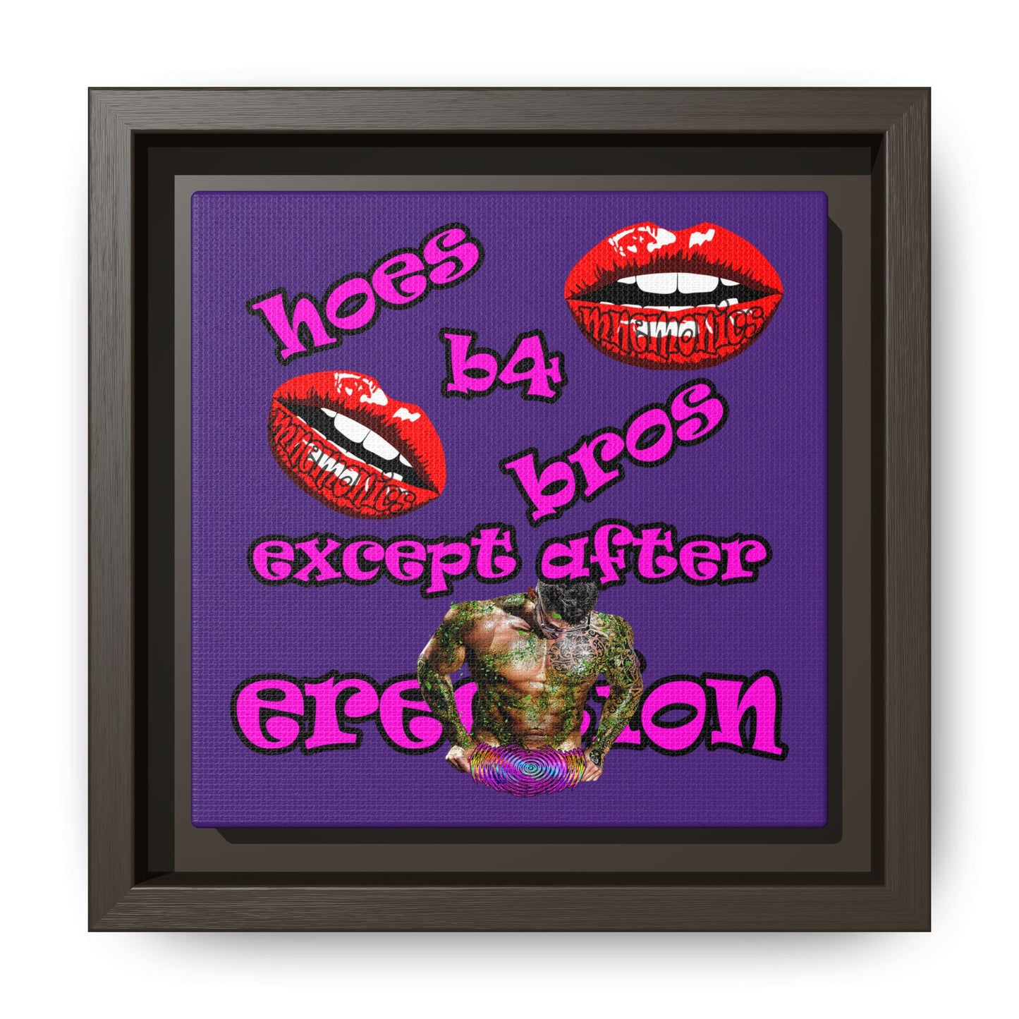 hoes b4 bros - framed canvas art (purple)