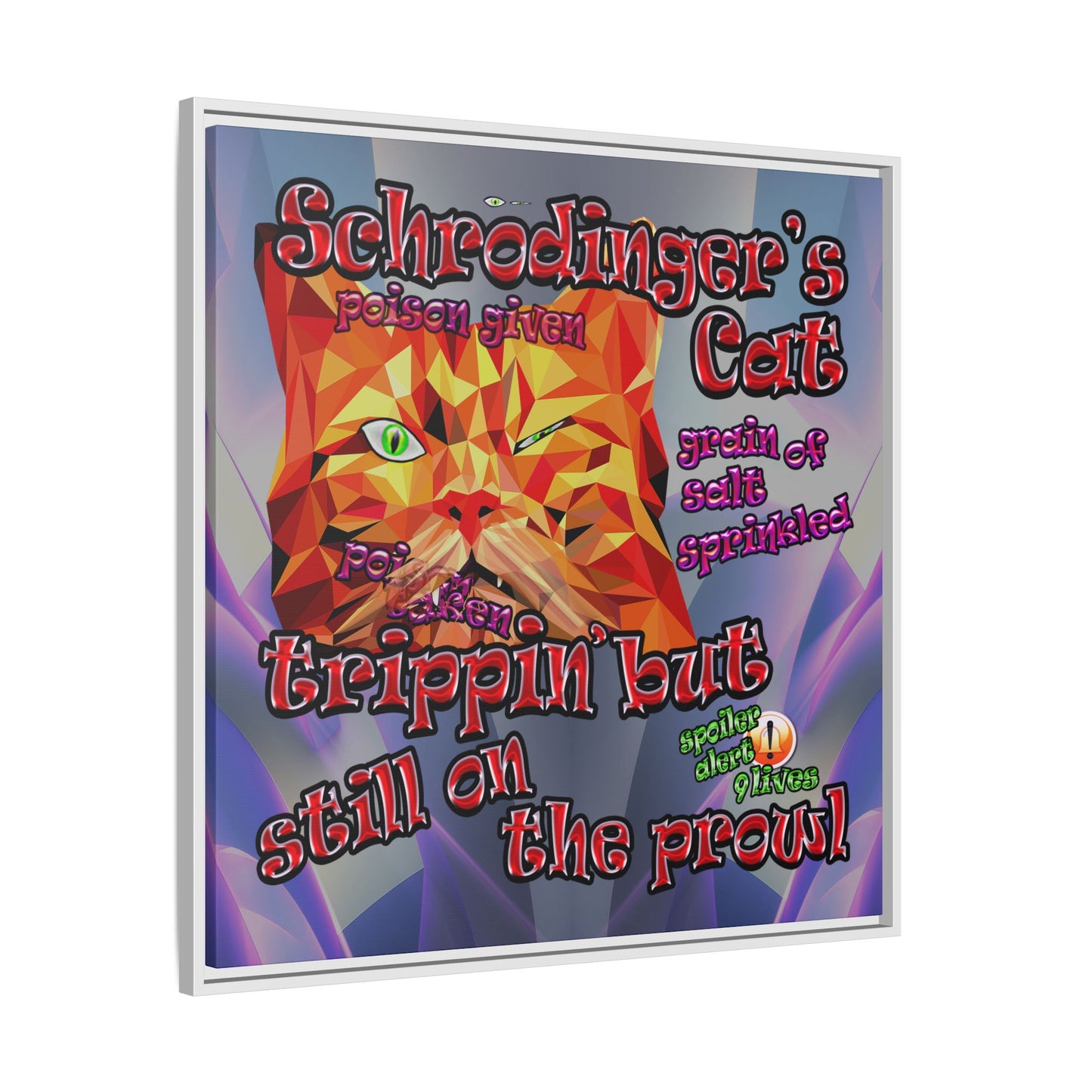schrodinger's cat - framed canvas art (grey-pink wave)