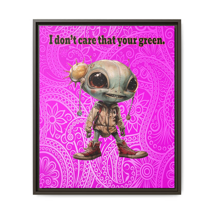 I don't care that your green - framed canvas art (pink swirl)