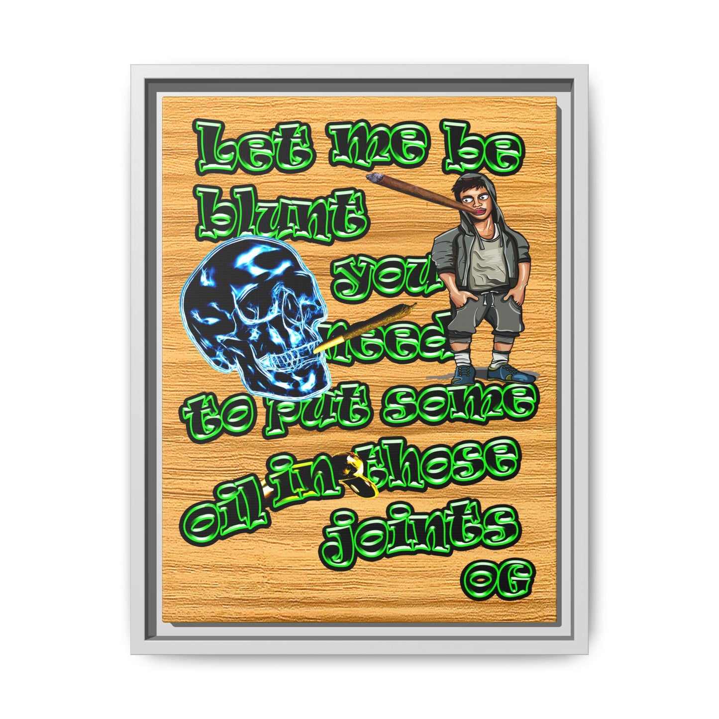 og - framed canvas art (butterscotch wood finish)