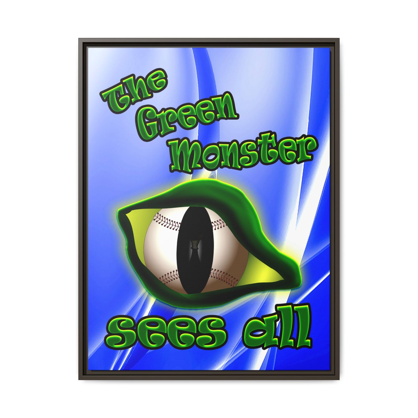 green monster - framed canvas art (blue-white wave)
