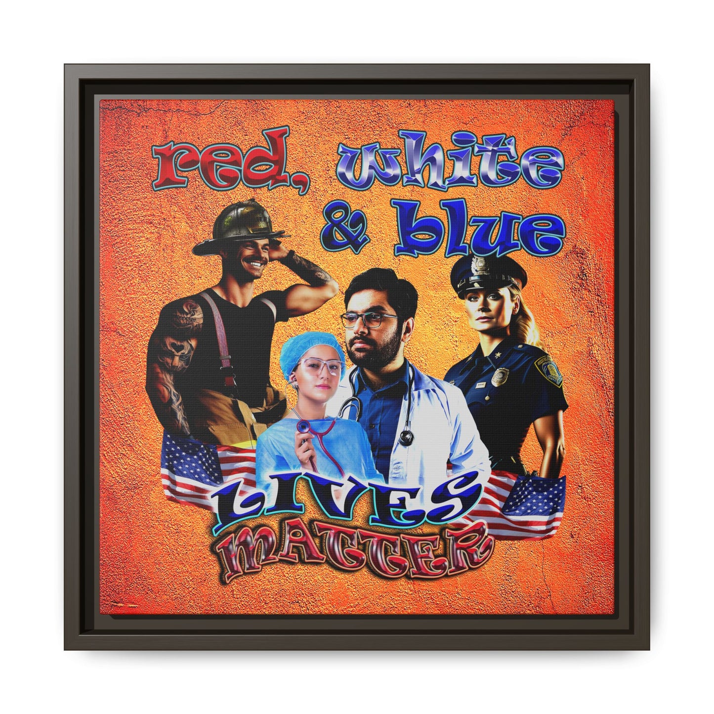 rw&b lives matter - framed canvas art (burnt orange)