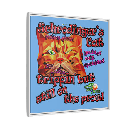 schrodinger's cat - framed canvas art (light blue)