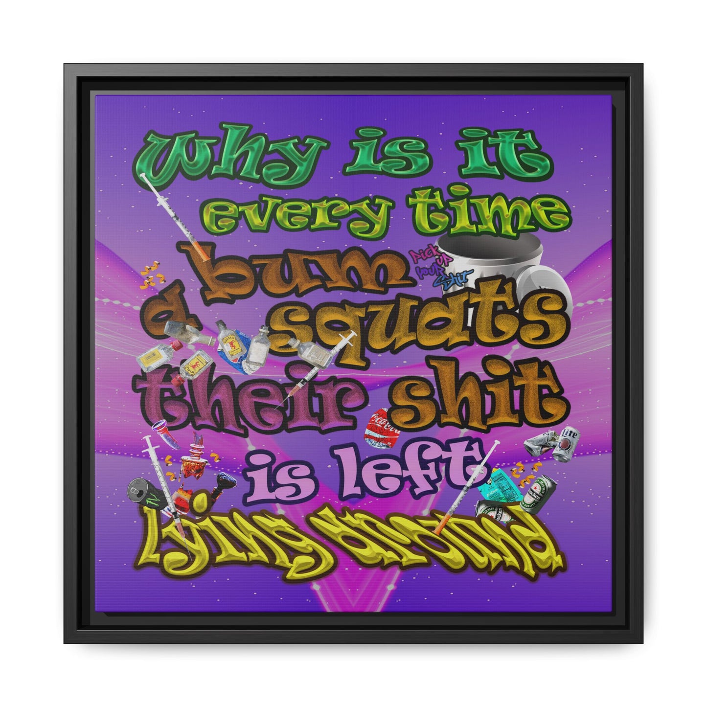the bum's shit - framed canvas art (purple-pink wave)