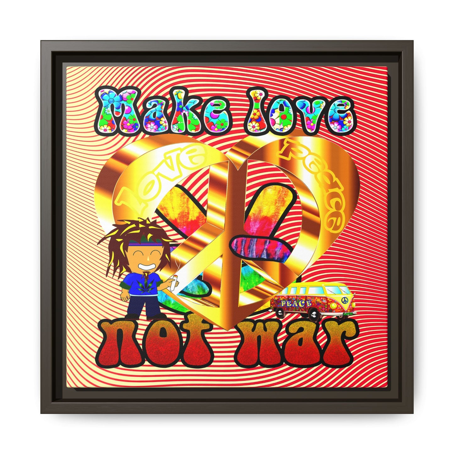 love peace - framed canvas art (yellow-orange wave)