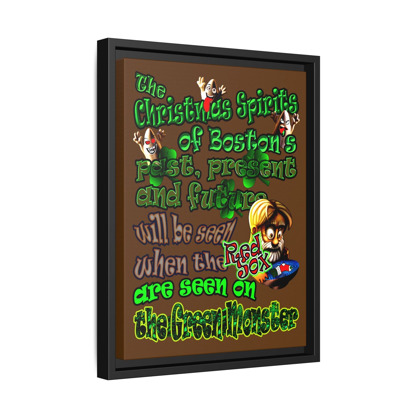 christmas spirits of boston - framed canvas art (brown)