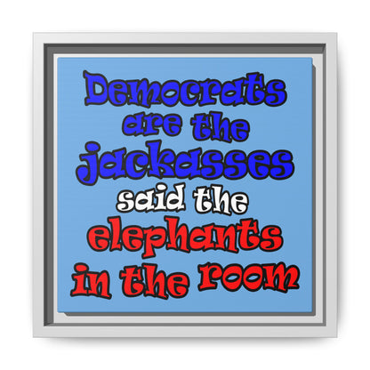 donkeys and elephants - framed canvas art (light blue)