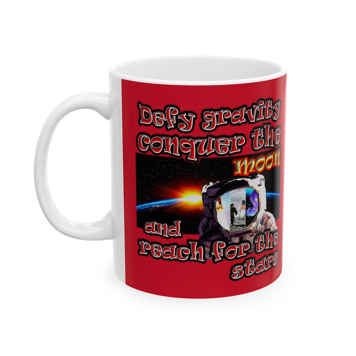 defy conquer reach - White Mug (dark red)