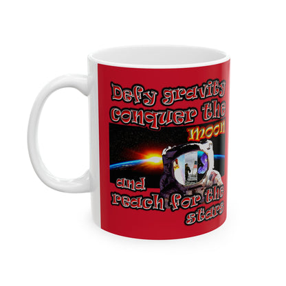 defy conquer reach - White Mug (dark red)