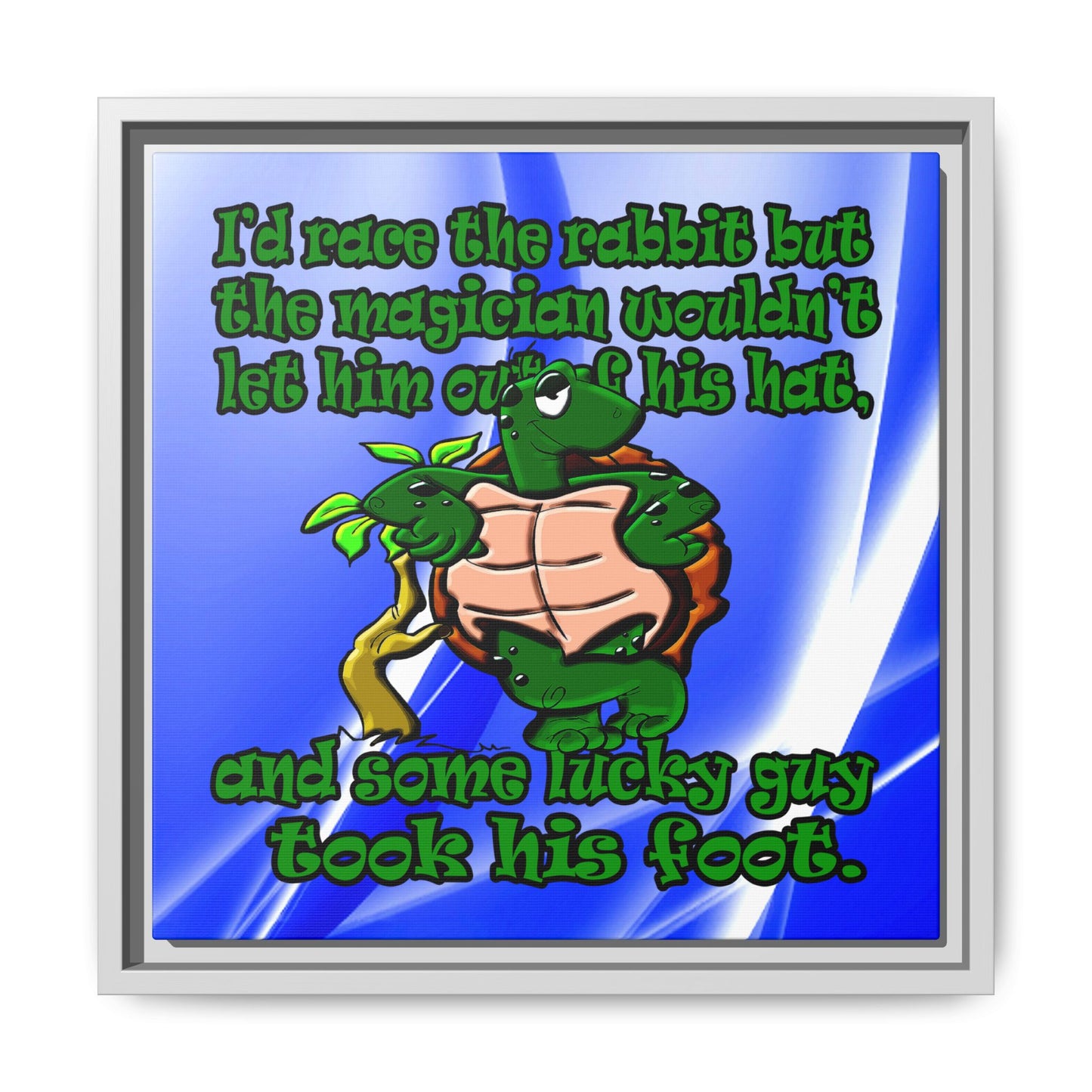turtle race - framed canvas art (blue-white wave)