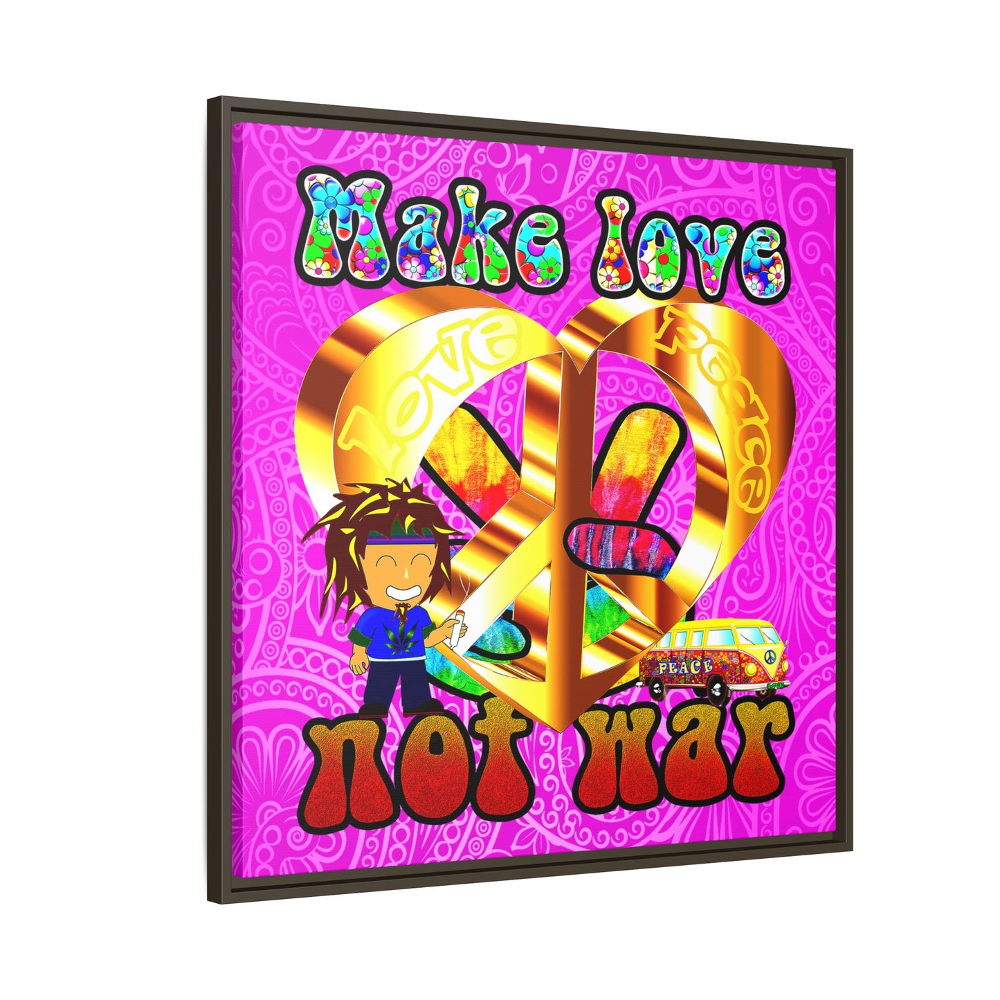 love peace - framed canvas art (pink swirl)