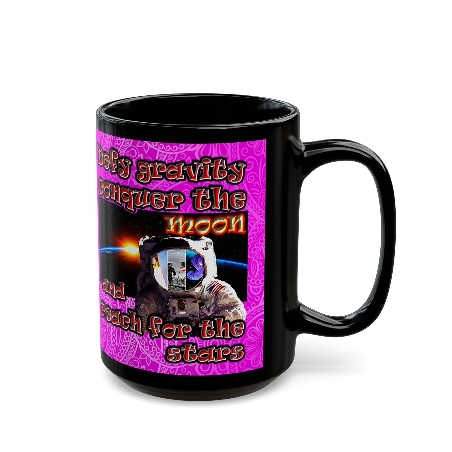 defy conquer reach - Black Mug (pink swirl)