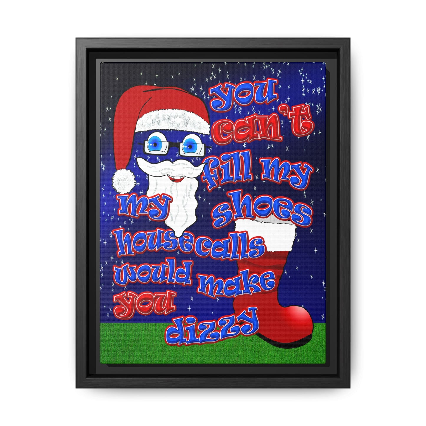 santa's shoes - framed canvas art ('snoops' background)