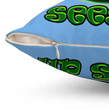 green monster - Spun Polyester Square Pillow - (light blue)