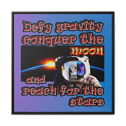 defy conquer reach - framed canvas art (light blue-purple wave)