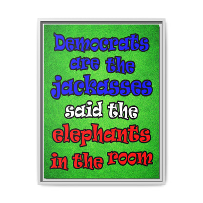 donkeys and elephants - framed canvas art (green turf)