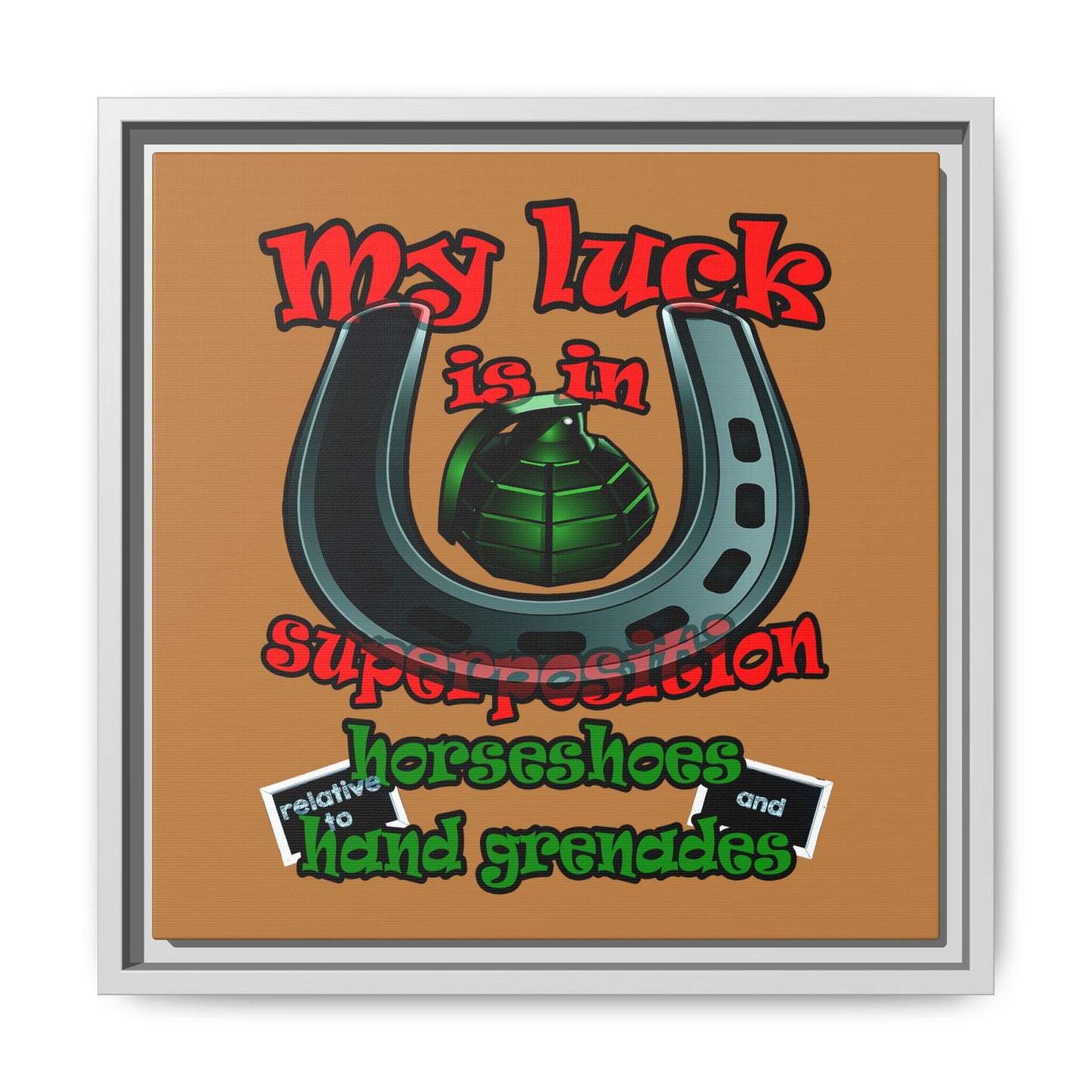 my luck - framed canvas art (light brown)