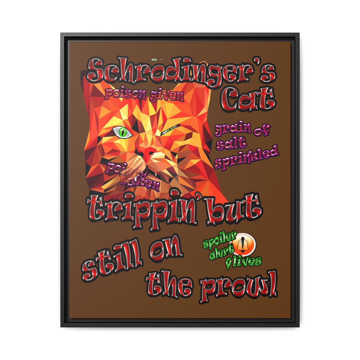 schrodinger's cat - framed canvas art (brown)