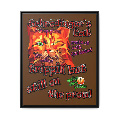 schrodinger's cat - framed canvas art (brown)