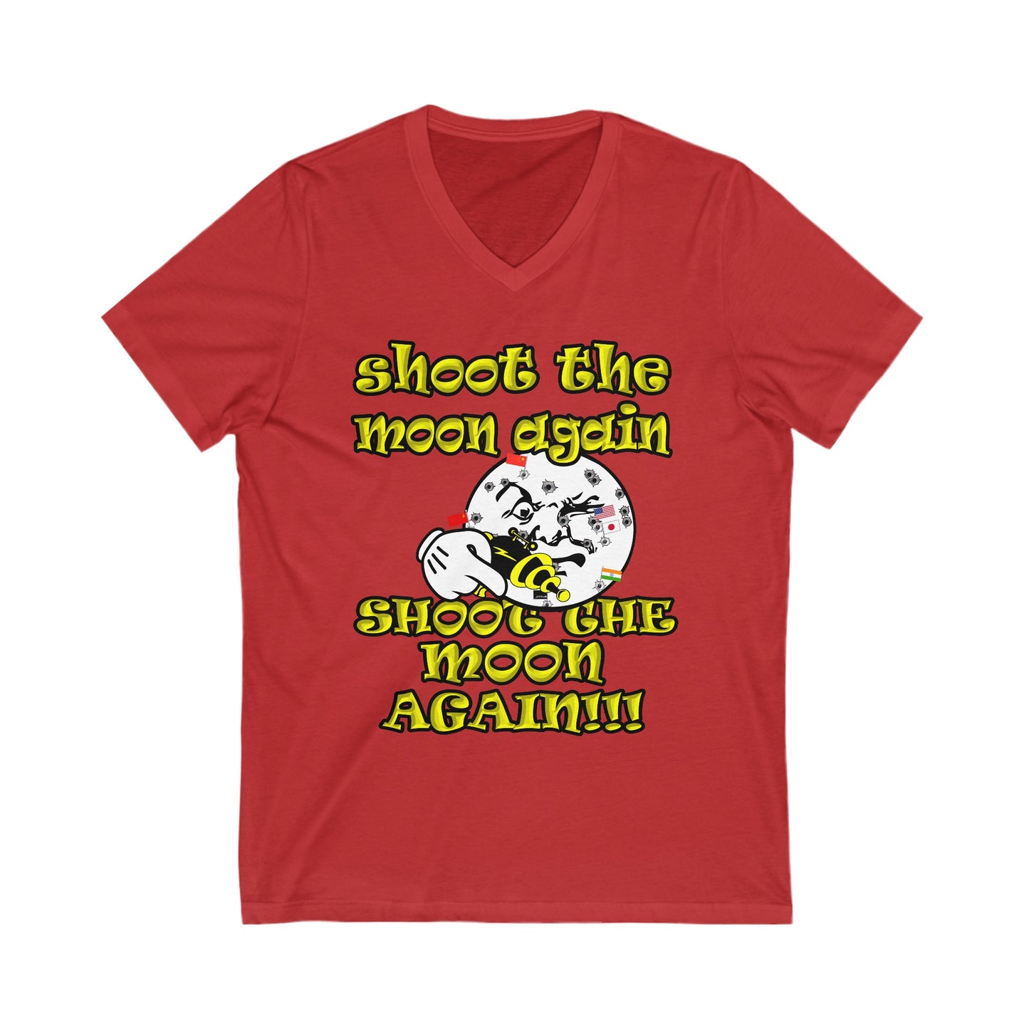 shoot the moon again - Unisex Jersey Short Sleeve V-Neck Tee