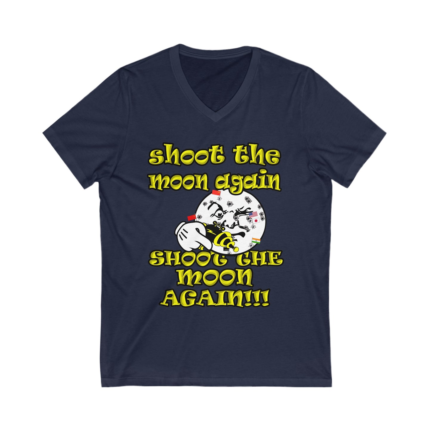shoot the moon again - Unisex Jersey Short Sleeve V-Neck Tee