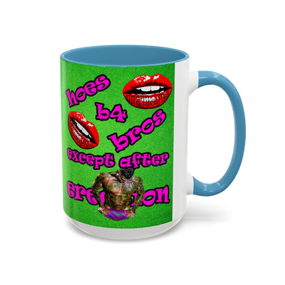 hoes b4 bros - Accent Mug (green turf)
