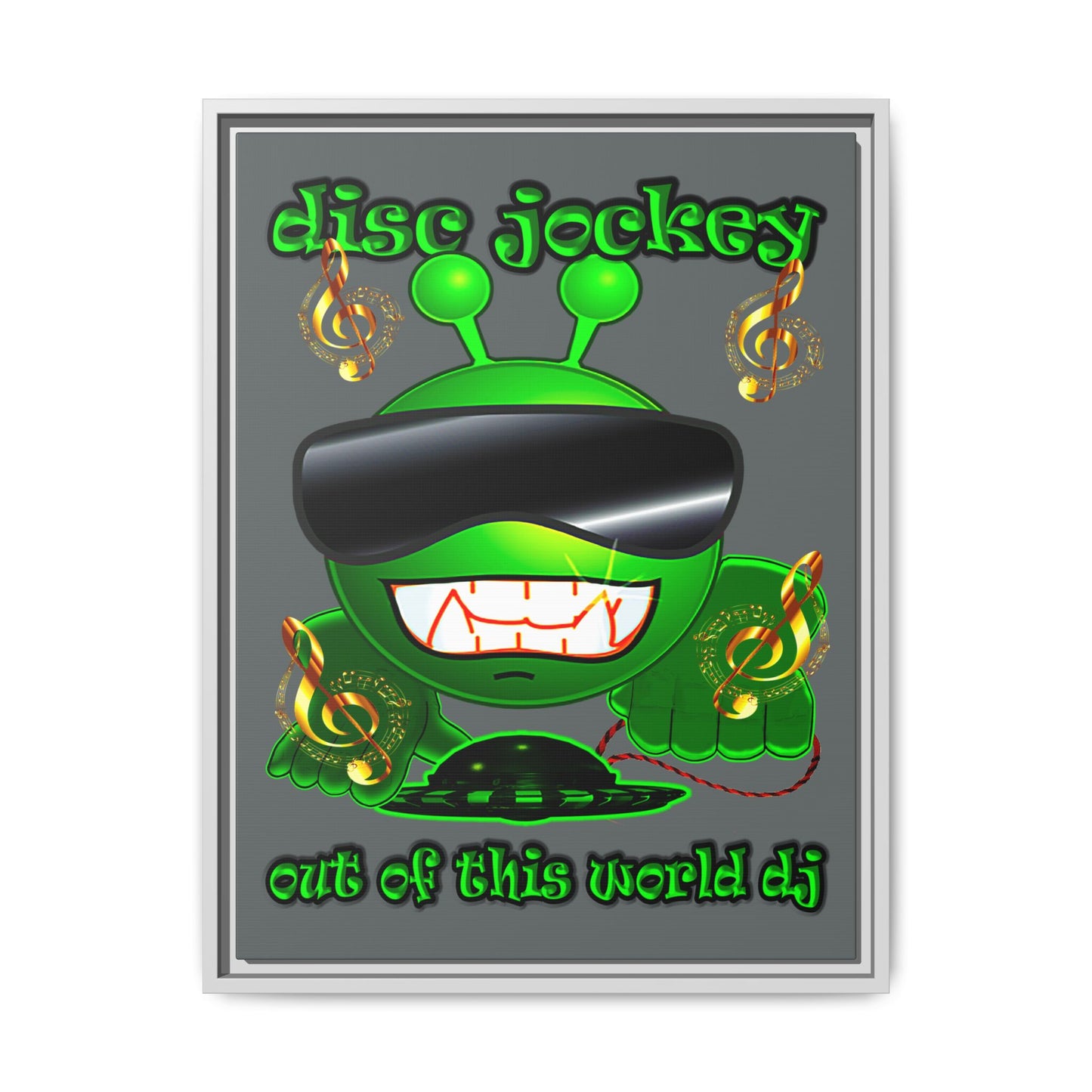 disc jockey - framed canvas art (dark grey)