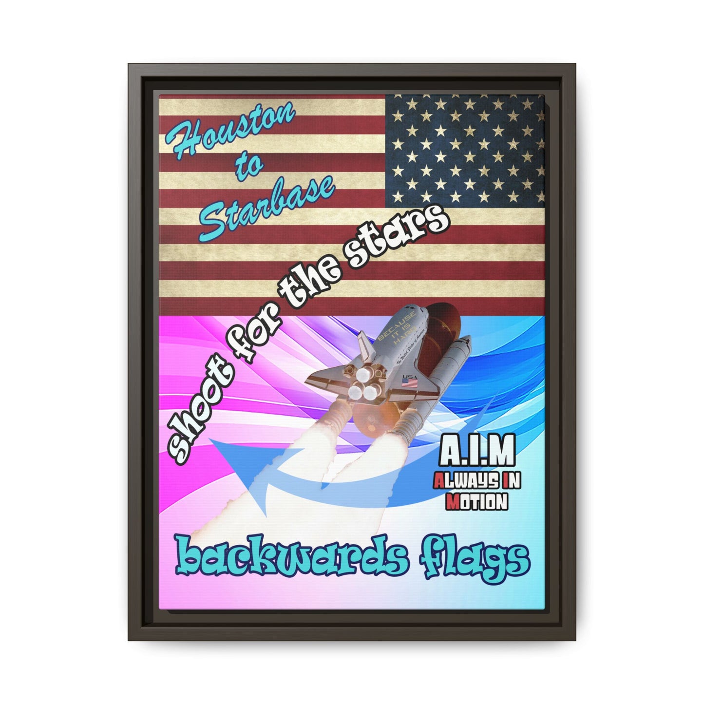 shoot for the stars - framed canvas art (light blue-pink wave)