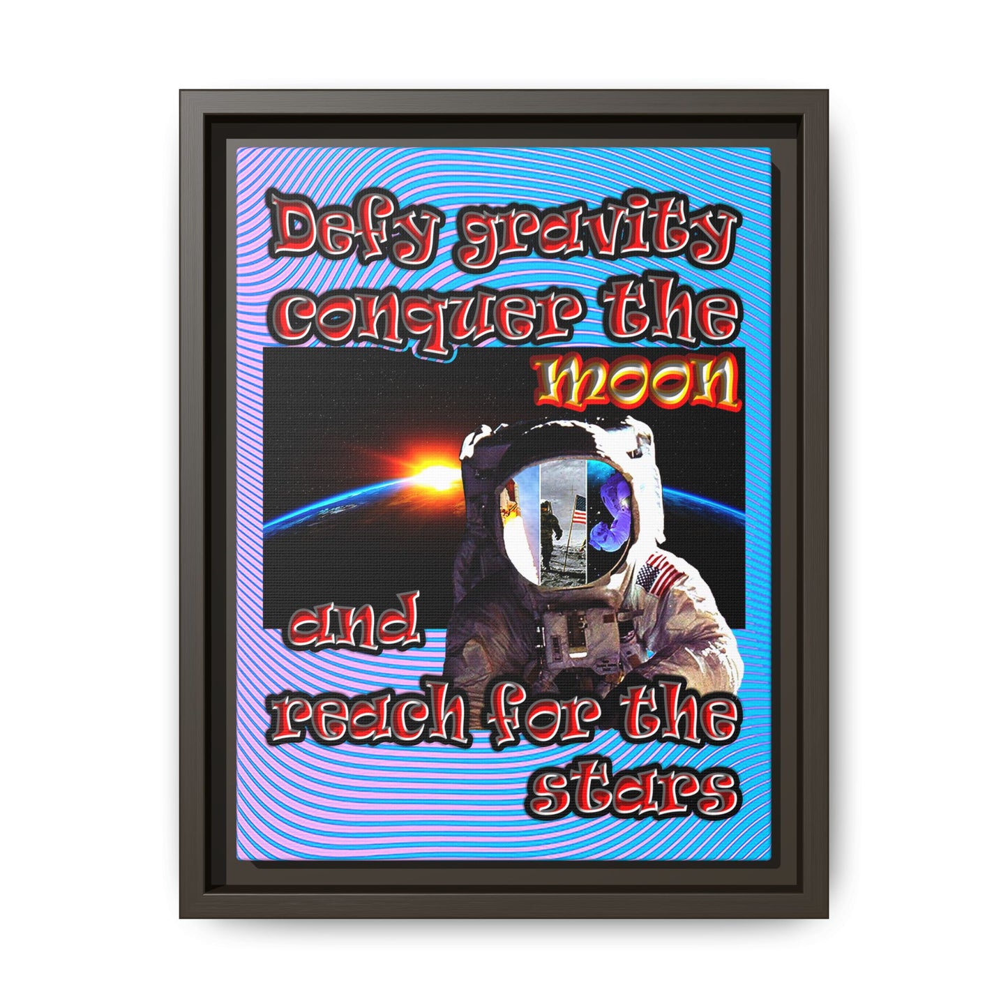 defy conquer reach - framed canvas art (light blue-purple wave)