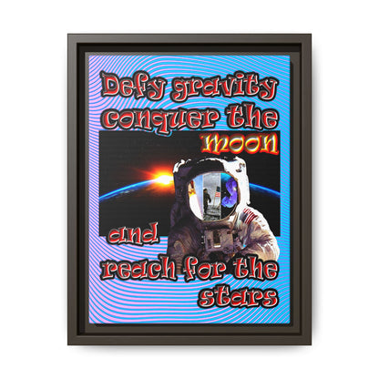 defy conquer reach - framed canvas art (light blue-purple wave)
