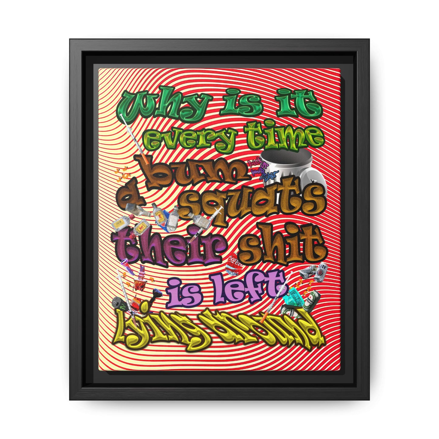 the bum's shit - framed canvas art (yellow-orange wave)