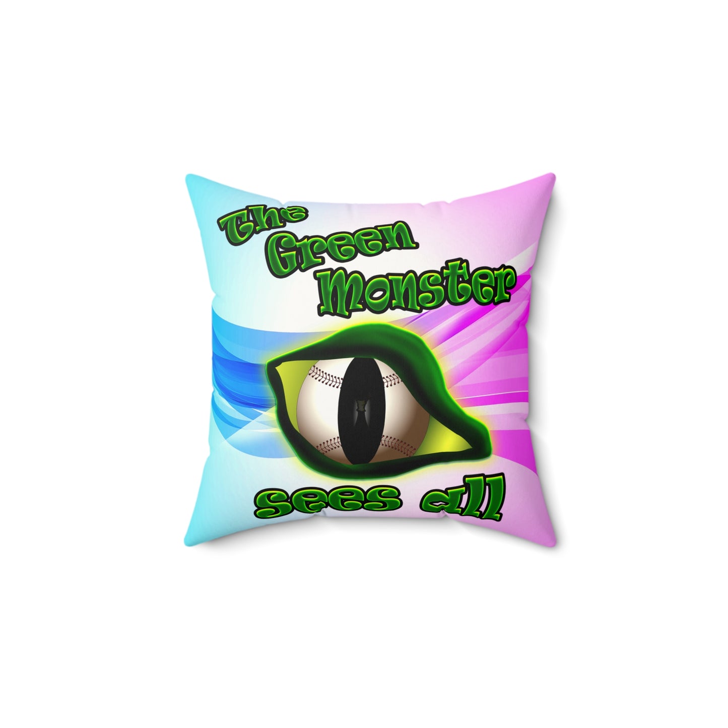 green monster - Faux Suede Square Pillow - (light blue-pink wave)